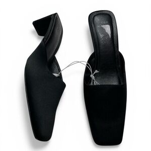 Black Women's Square-Toe Block Heel Mules NEW